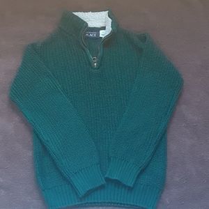 Boys Long Sleeve Green Sweater 1/4 Zipper